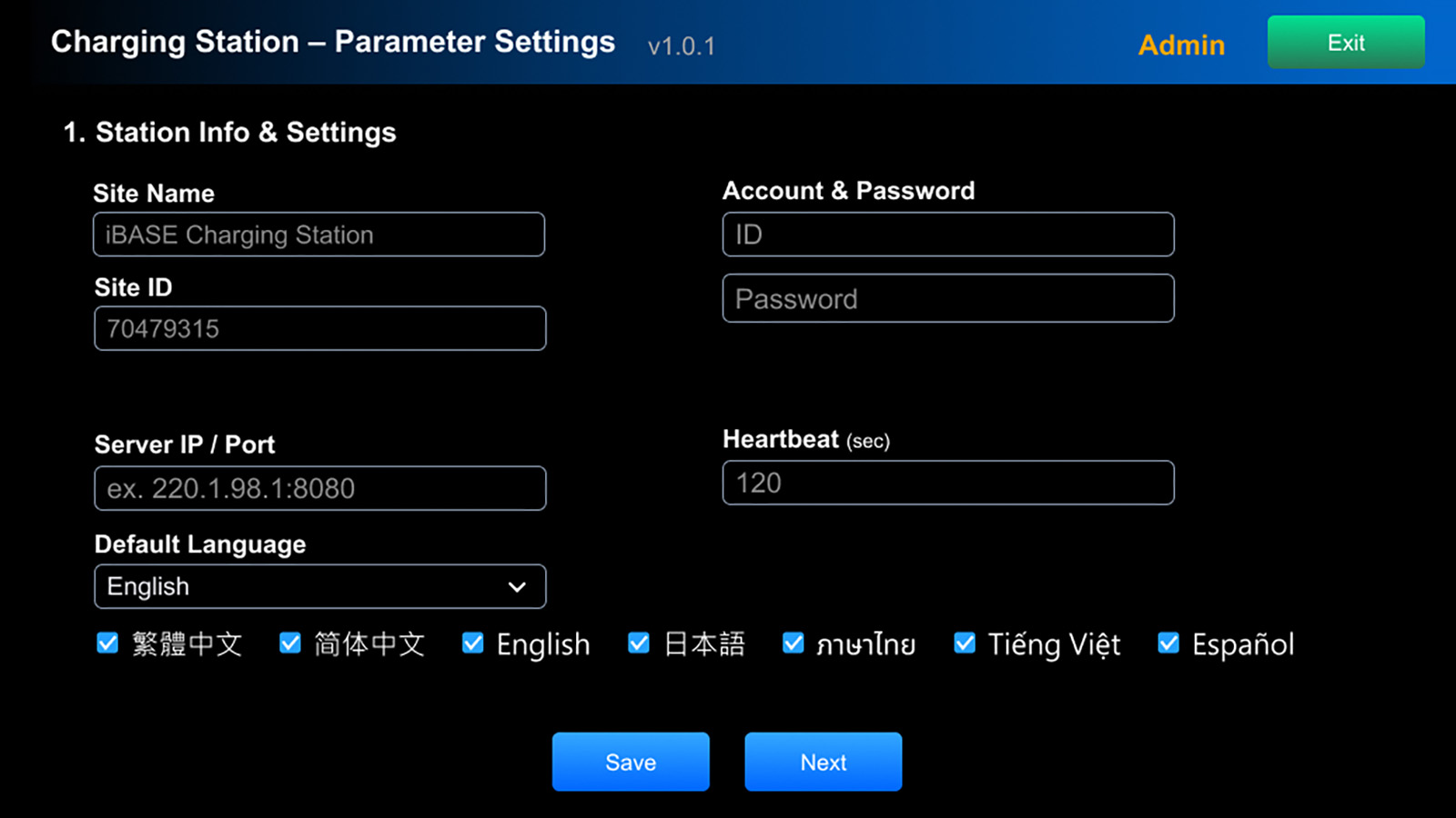 Charging Station Parameter Settings