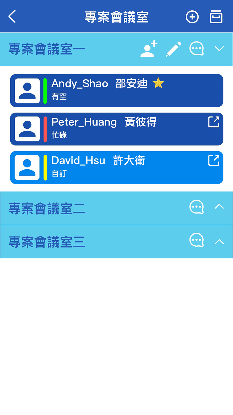 Project meeting room organizer interface